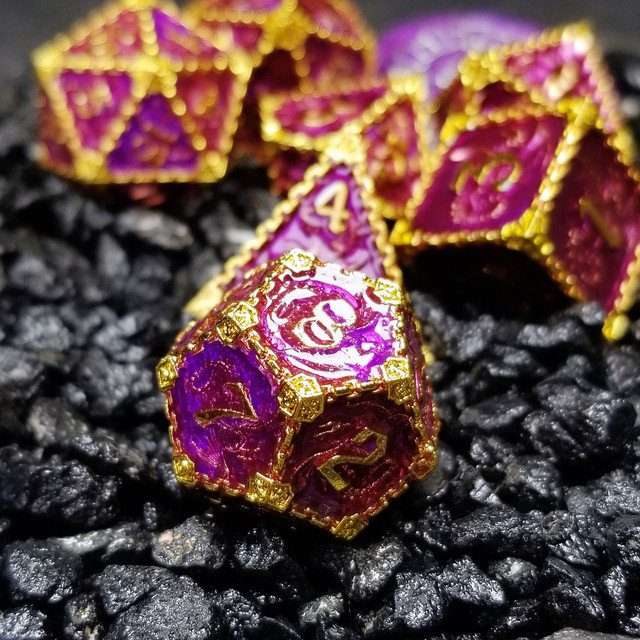 Sage's Dragonstones - Mystic Wyvern Purple Gold Metal Polyhedral Dice Set image 2