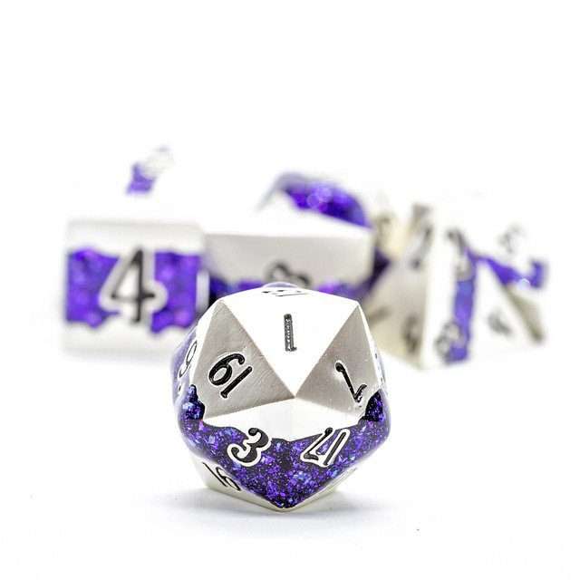 Sage's Rift Stones - Pearl Silver/Purple Metal Polyhedral Dice Set image 2