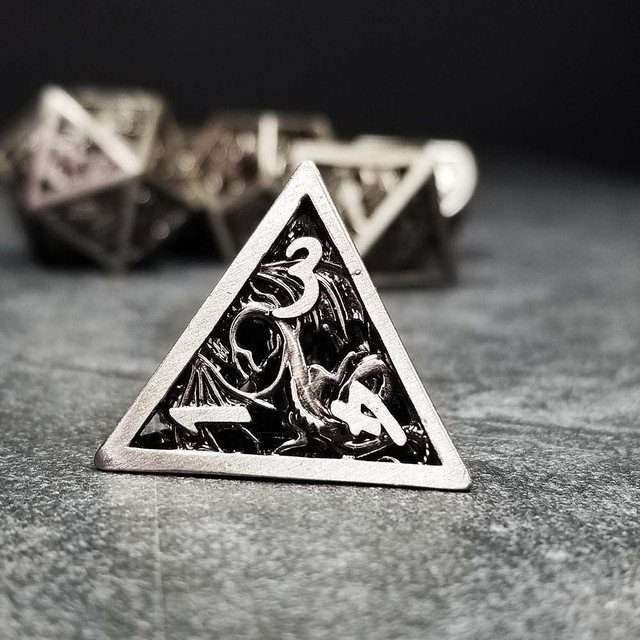 Sage's Dragonstones - Elder Dragon Satin Silver Hollow Metal Polyhedral Dice Set image 8