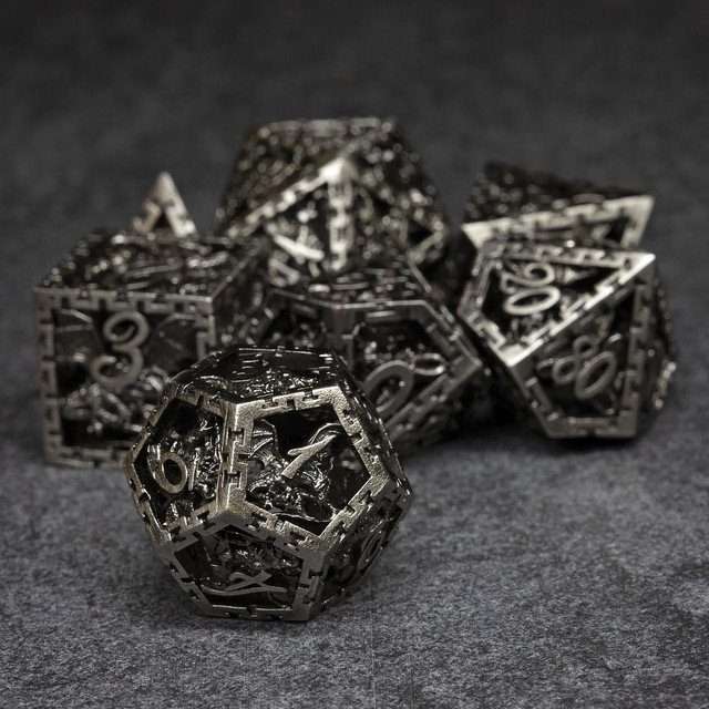 Sage's Dragonstones - Chained Noble Dragon Nickel Silver Hollow Metal Polyhedral Dice Set image 2