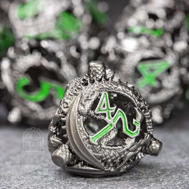 Sage’s Ouroboros Dusk Venom Hollow Metal Polyhedral Dice Set image 6