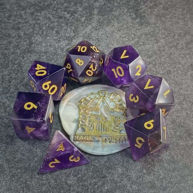 Sage's Treasures - Captured Nebula Amethyst Gemstone Polyhedral Dice Set image 10