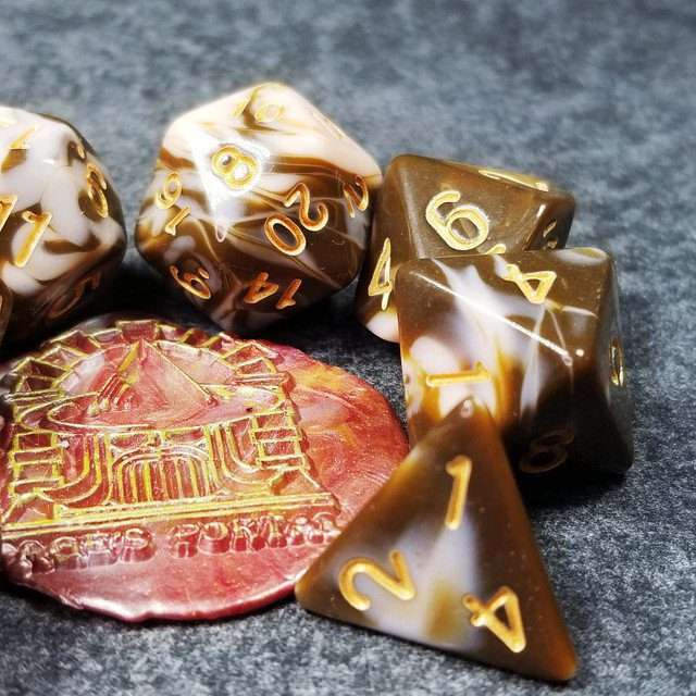 Sage's Stones - Coffee/White Gold Ink Acrylic Polyhedral Dice Set image 12