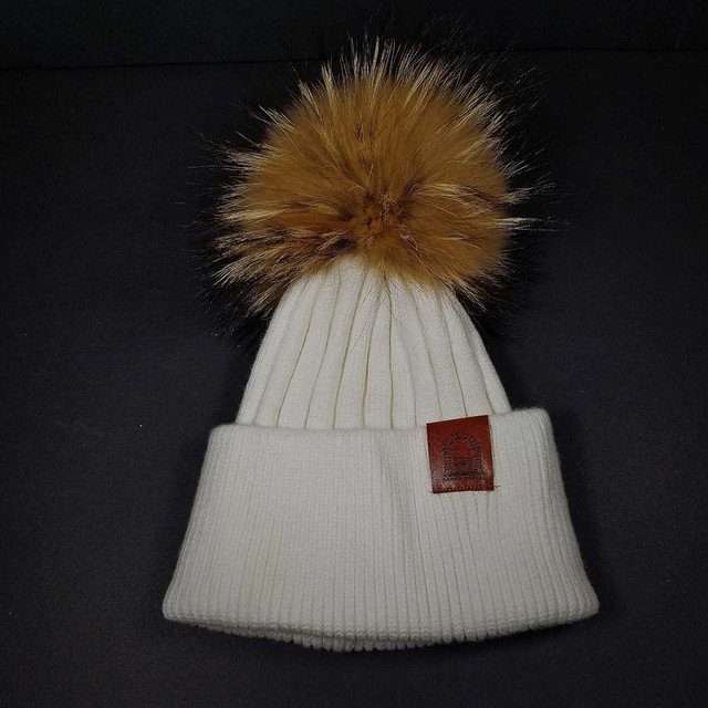 Sage’s Cap – White Wool Beanie with Raccoon Pompom image 4
