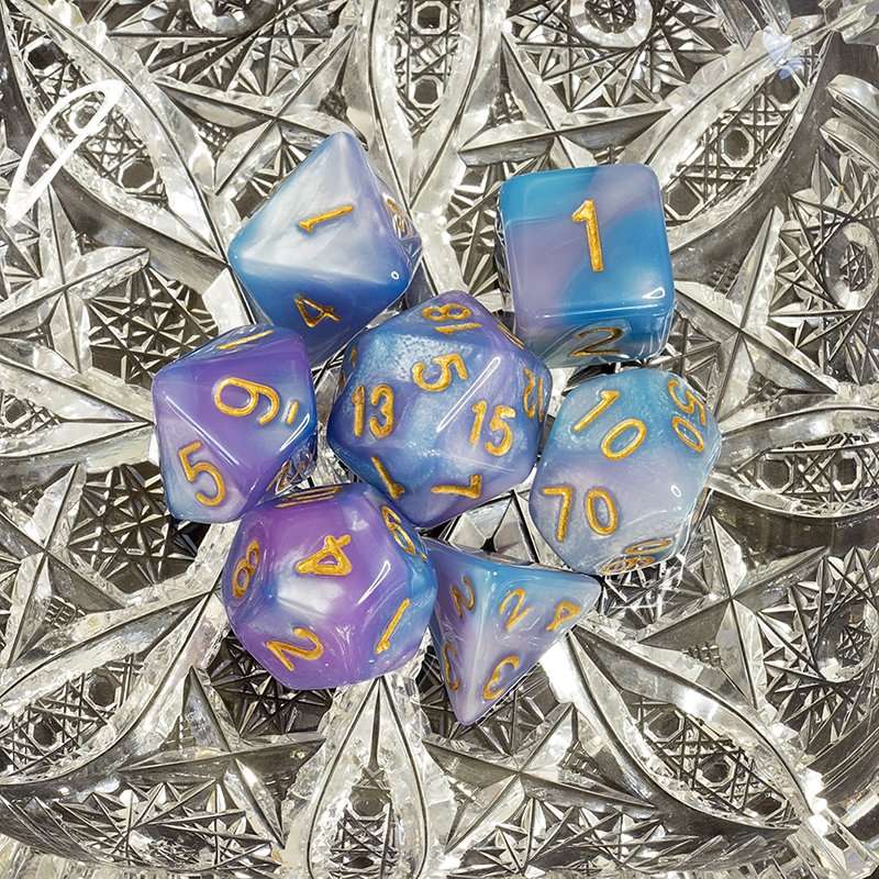 Sage's Stones - Purple/Blue Gold Ink Acrylic Polyhedral Dice Set image 16
