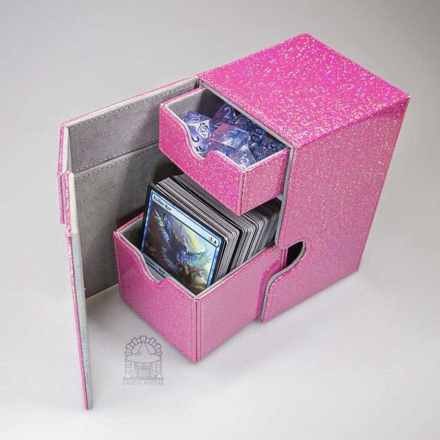 Sage's Premium 2 Drawer Deck Storage Box for TCG, Dice, Jewelry 145mm x 93mm x 90mm - Holo Pink image