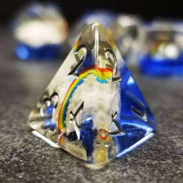 Sage's Familiars - Enchanted Rainbow and Clouds Resin Polyhedral Dice Set image 7