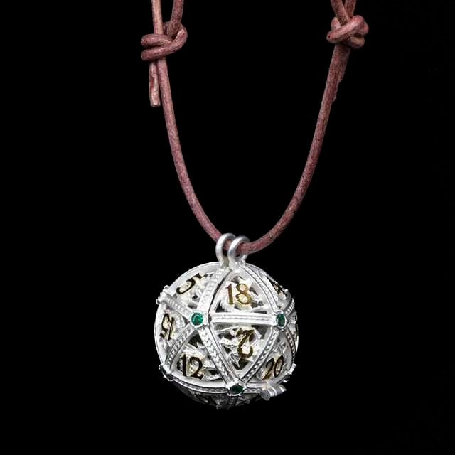 Sage’s Tiny Treasures Winter Pine Draconic Cage Necklace with Miniature Dice Set image 8