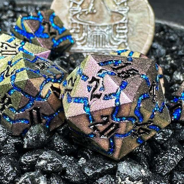 Sage's Warp Stones Blue Ring Nebula Metal Polyhedral Dice Set image 0