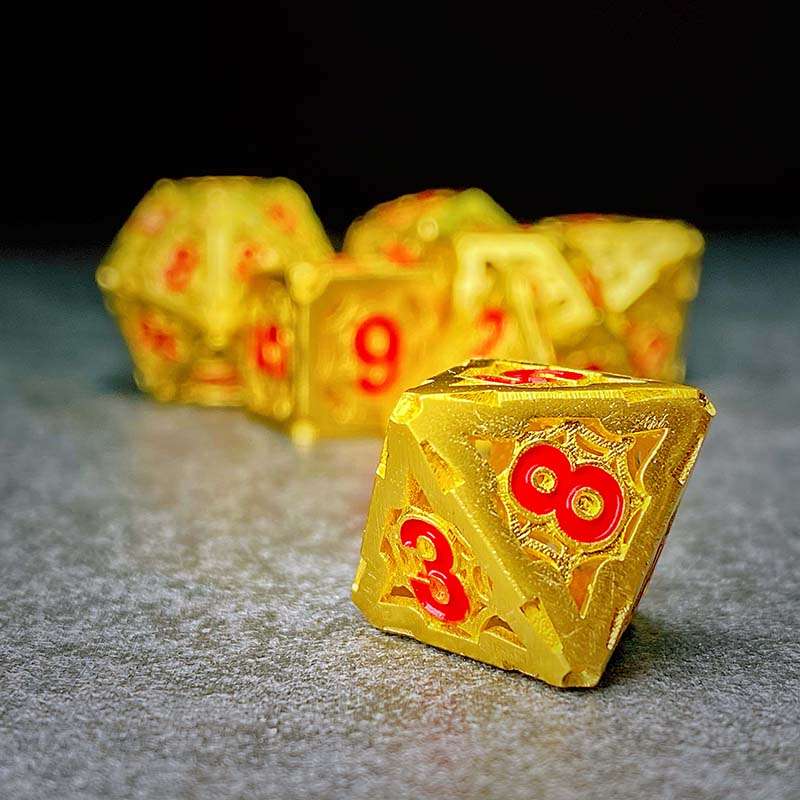 Sage's Gnomish Trinkets - Hollow Gold Spider Trinket Red Ink Metal Polyhedral Dice Set image 5