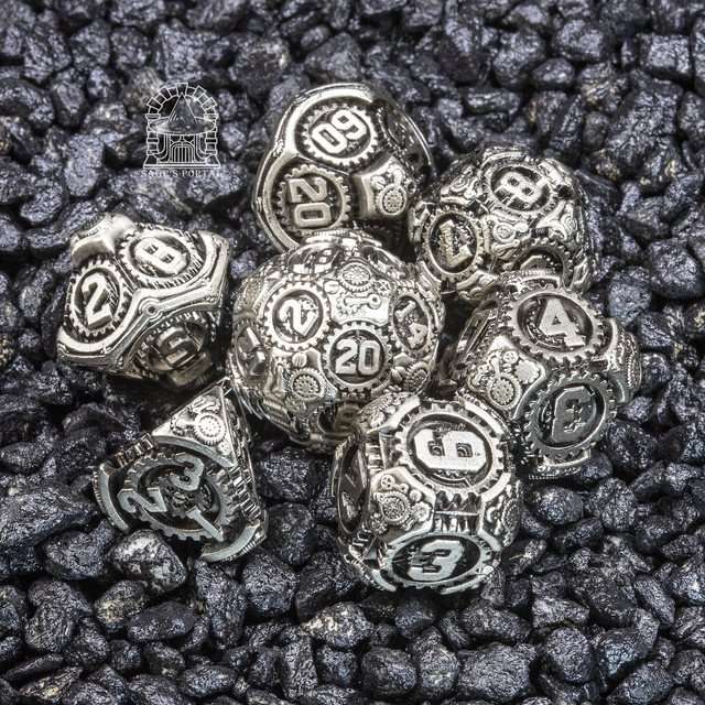 Sage's Artificer's Core Dusk Essence Metal Polyhedral Dice Set image 0