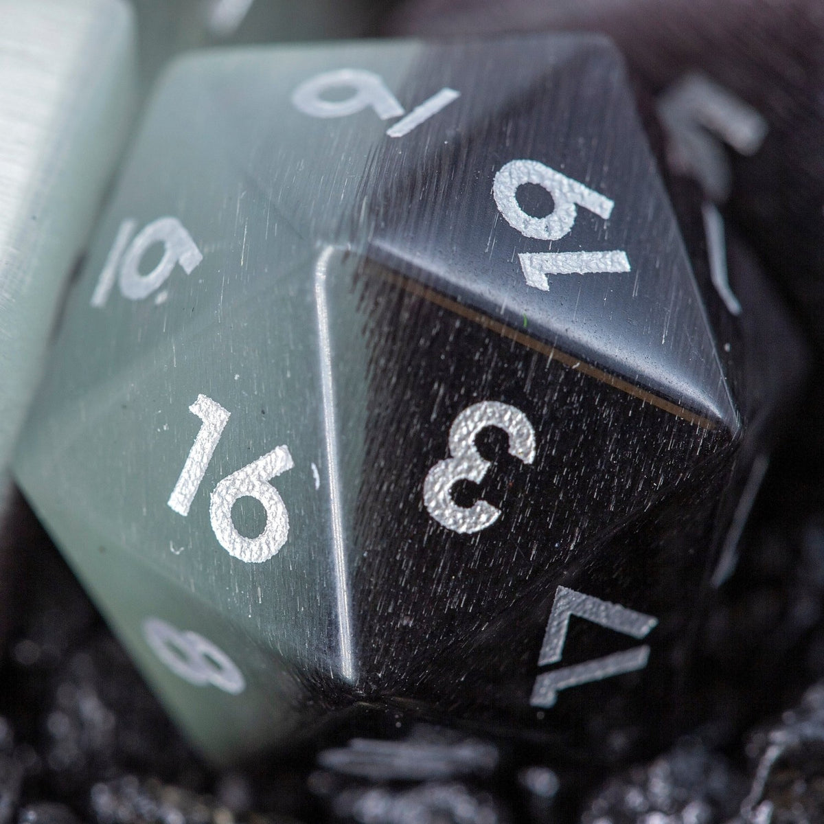Black Pearl Cat's Eye Gemstone DND Dice Set | Sage’s Treasures | Real Catseye Gem Polyhedral Dice - Sage's PortalGemstone Dice Set