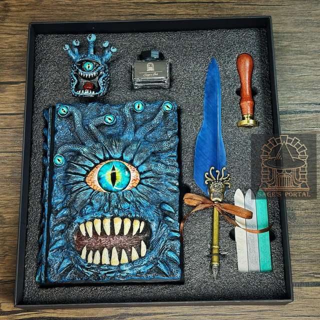 Blue Eye Tyrant Notebook Gift Set | Handmade Notebook for TTRPG, Sketchbook, Diary - Sage's PortalNotebook