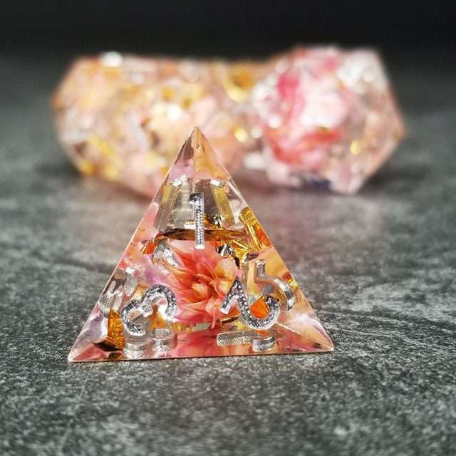 Sage’s Enchanted Flower Pink Sharp Edge Resin Polyhedral Dice Set image 5
