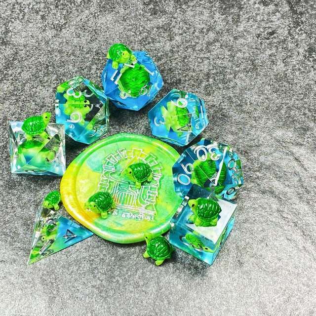 Sage's Familiars - Baby Turtle Familiar Sharp Edge Resin Polyhedral Dice Set image 28