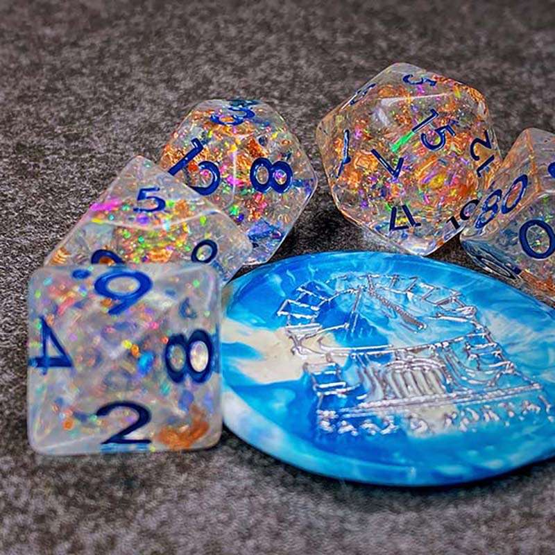 Sage's Cantrips - Transparent Glitter Copper Foil Resin Polyhedral Dice Set image 8