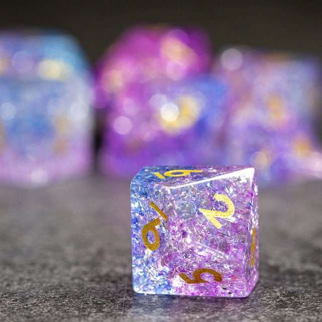 Sage's Kaleidoscopes Purple/Blue Cracked Glass Gloss Finish Polyhedral Dice Set image 4