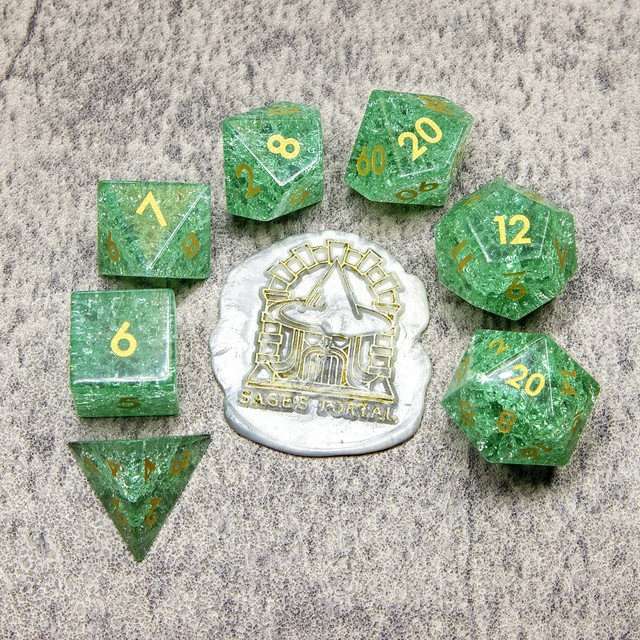 Sage's Kaleidoscopes Green Cracked Glass Gloss Finish Polyhedral Dice Set image 8