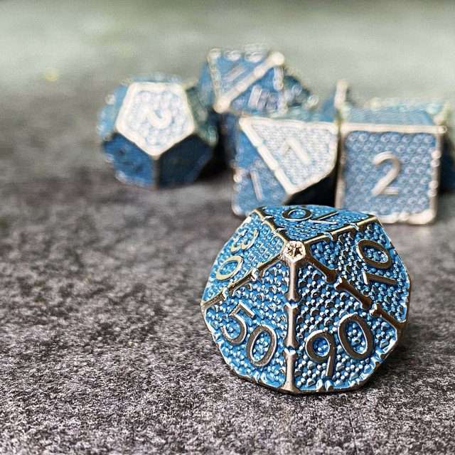Sage's Hounds - Vintage Blue with Nickel Silver Metal Polyhedral Dice Set image 7