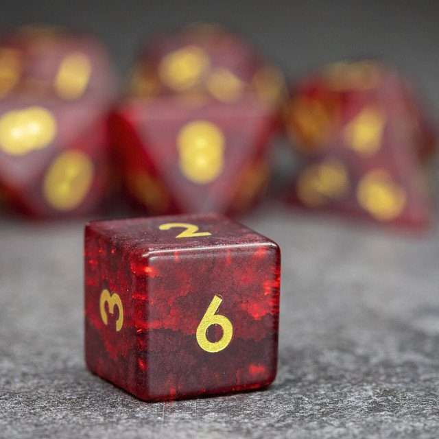 Sage's Kaleidoscopes Red Cracked Glass Frosted Finish Polyhedral Dice Set image 7