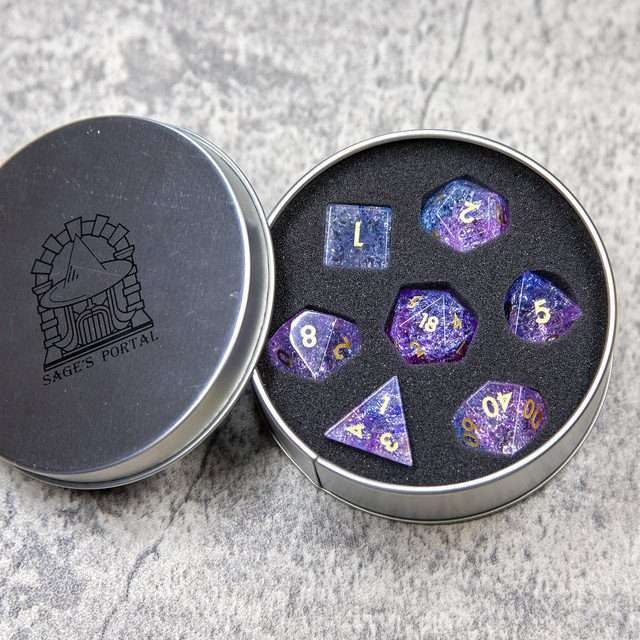 Sage's Kaleidoscopes Purple/Blue Cracked Glass Gloss Finish Polyhedral Dice Set image 12
