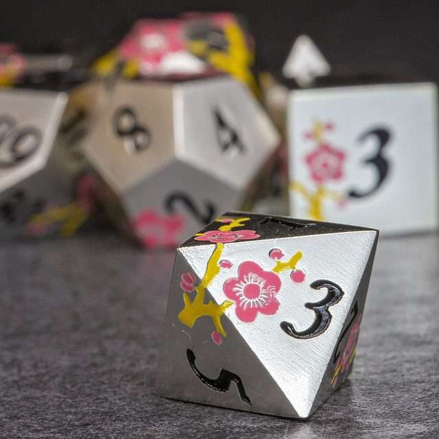 Sage's Petrified Flowers Silver Pink/Yellow Flowers Metal Polyhedral Dice Set image 7