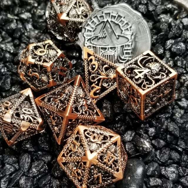 Sage's Cthulhu Shugnahothh Bronze Hollow Metal Polyhedral Dice Set image 8