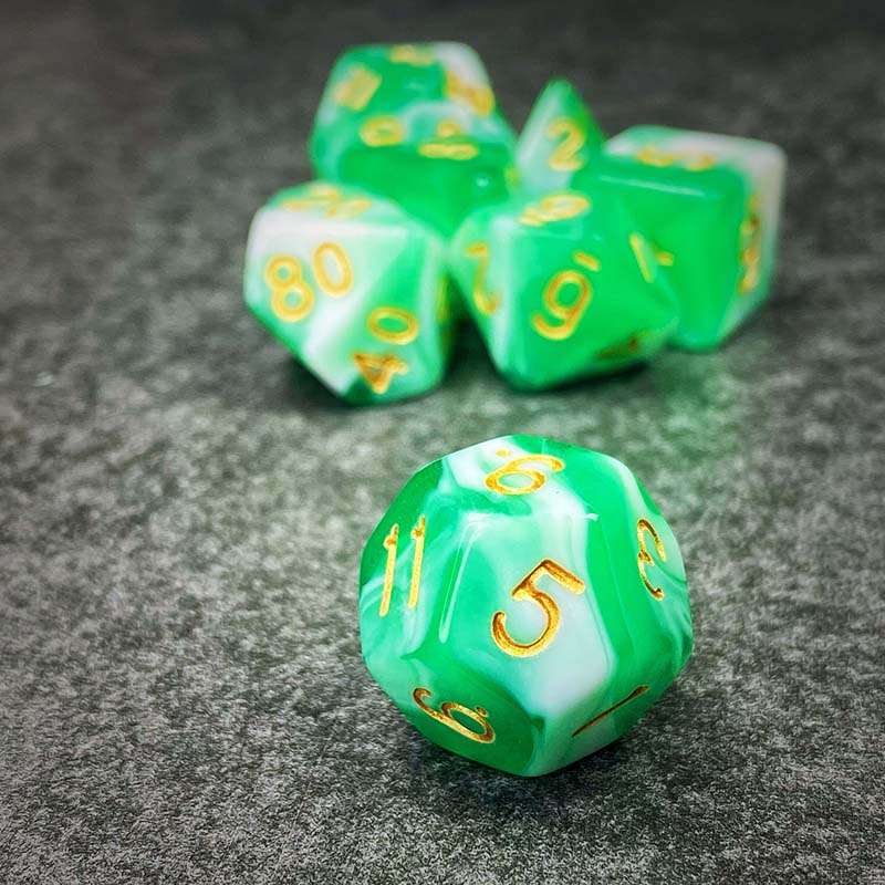 Sage's Stones - Green/White Gold Ink Acrylic Polyhedral Dice Set image 3