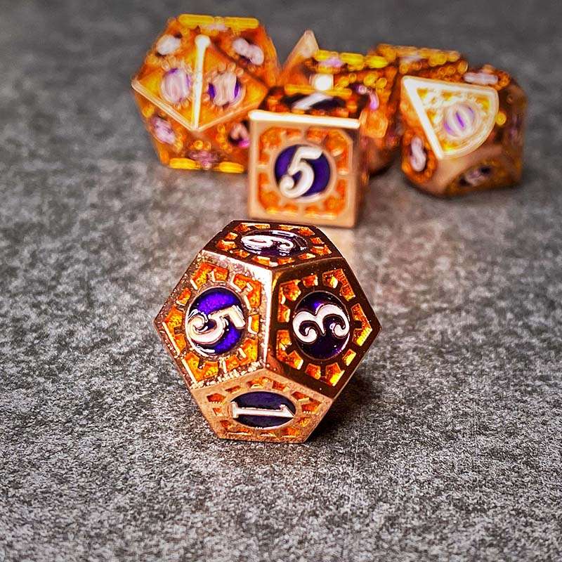 Sage's Gnomish Trinkets - Copper Gears Metal Polyhedral Dice Set image 3