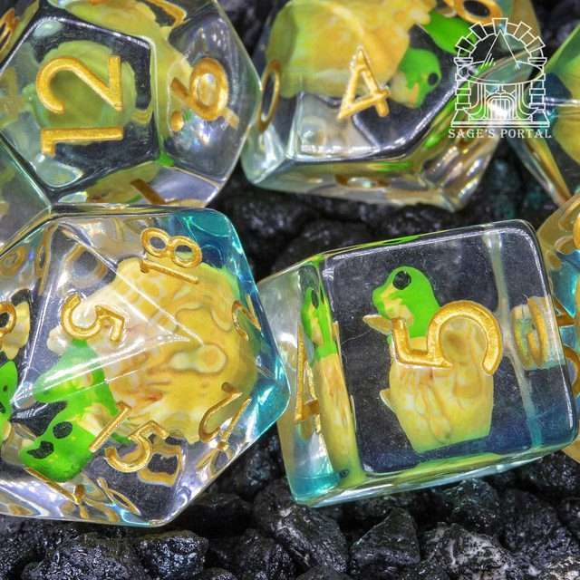 Sage's Dragon Hatchling Familiar Resin Polyhedral Dice Set image 0