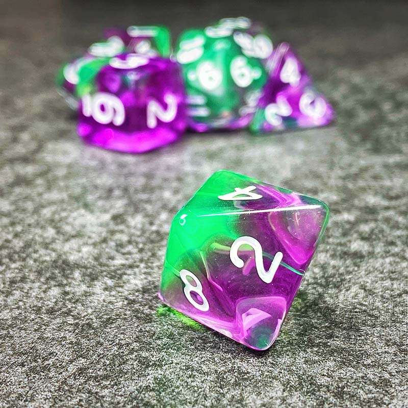 Sage's Capsules - Transparent Purple/Green Acrylic Polyhedral Dice Set image 6