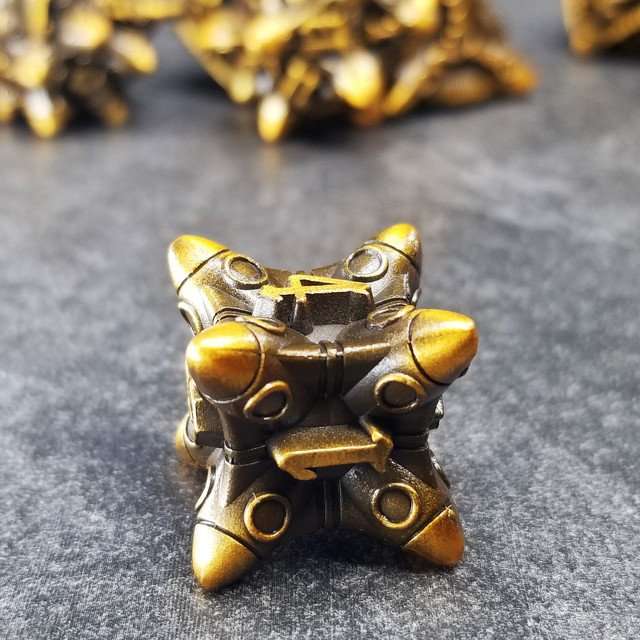Sage’s Starships Antique Gold Metal Polyhedral Dice Set image 3