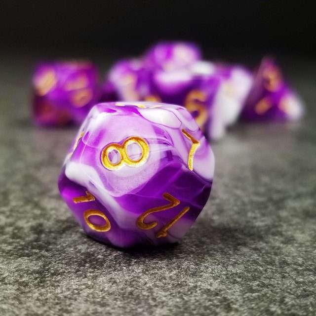 Sage's Stones - Purple/White Gold Ink Acrylic Polyhedral Dice Set image 7