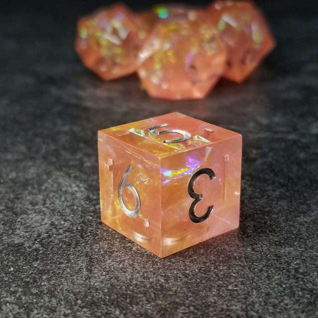 Sage's Enchanted Crystals Pink/Peach Silver Ink Sharp Edge Resin Dice Set image 15