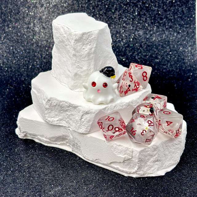 Sage's Sleepy Ghost Familiar Resin Polyhedral Dice Set + Toy image 2