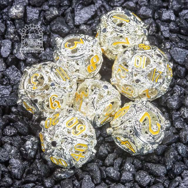 Sage’s Ouroboros Radiant Silver Hollow Metal Polyhedral Dice Set image 0