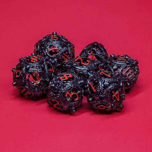 Sage’s Ouroboros Crimson Midnight Hollow Metal Polyhedral Dice Set image 0