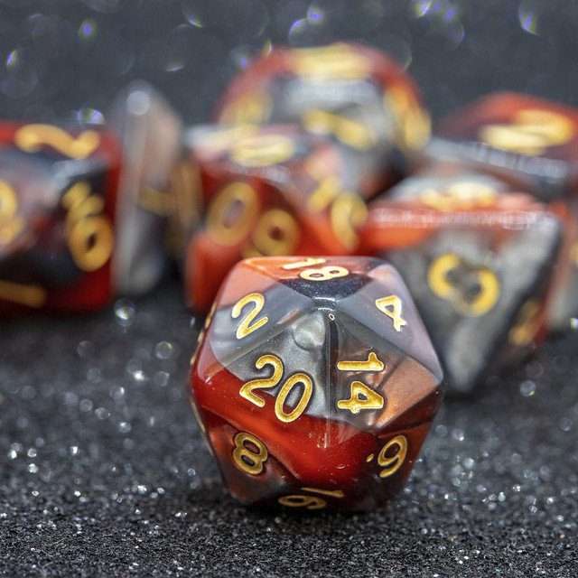 Sage's Stones - Copper/Mica Gold Ink Acrylic Polyhedral Dice Set image 1