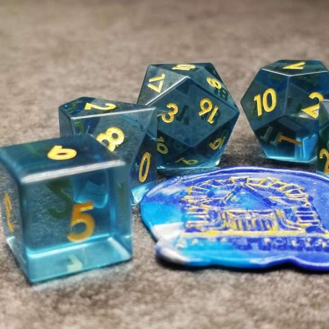 Sage's Treasures - Blue Glass Gold Ink Polyhedral Dice Set image 8