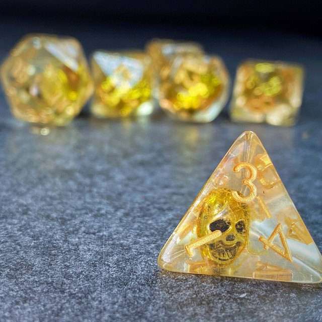 Sage's Familiars - Golden Skull Familiar Resin Polyhedral Dice Set image 30