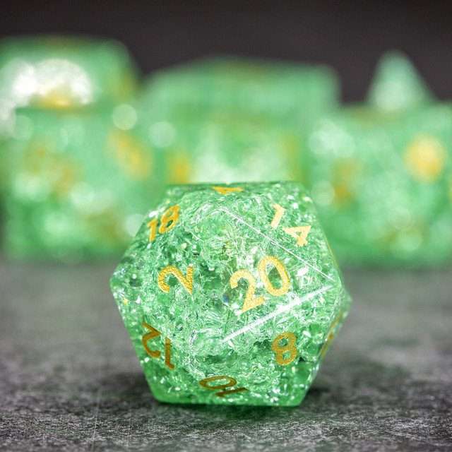 Sage's Kaleidoscopes Green Cracked Glass Gloss Finish Polyhedral Dice Set image 1