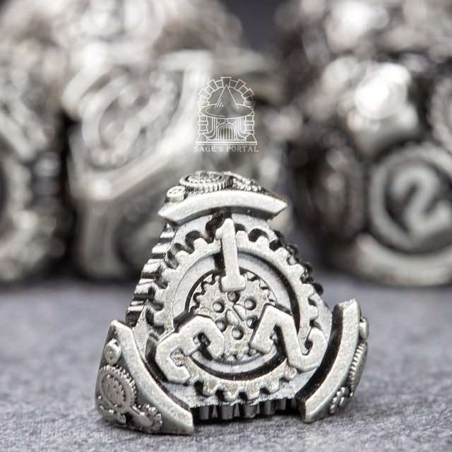 Sage's Artificer's Core Dusk Essence Metal Polyhedral Dice Set image 6