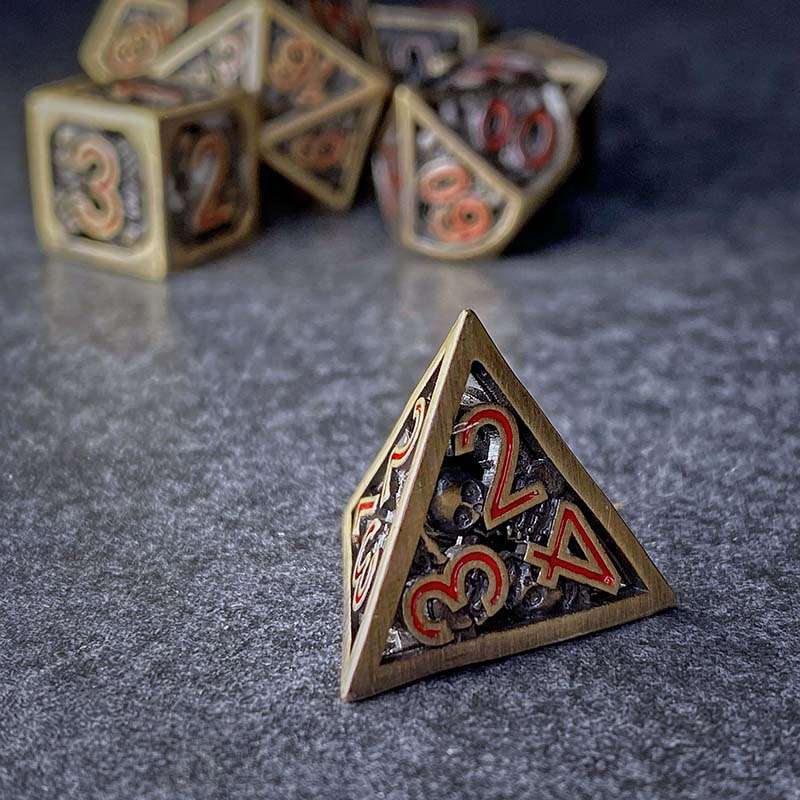 Sage's Grim's Fortunes - Bronze Red Ink Reaper Hollow Metal Polyhedral Dice Set image 7