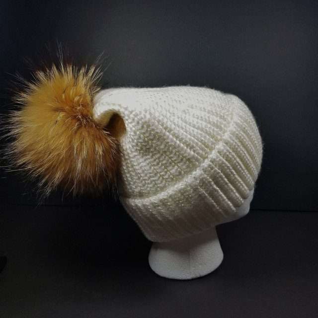 Sage’s Cap – White Knit Beanie with Raccoon Pompom image 5