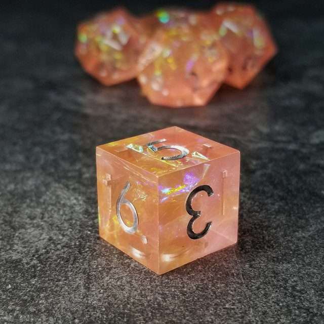 Sage's Enchanted Crystals Pink/Peach Silver Ink Sharp Edge Resin Dice Set image 16