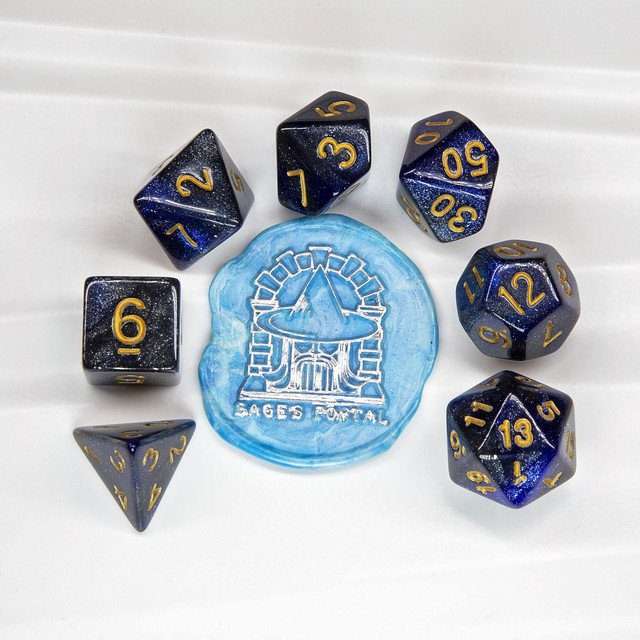 Sage's Shards - Blue/Purple Glitter Gold Ink Polyhedral Dice Set image 8