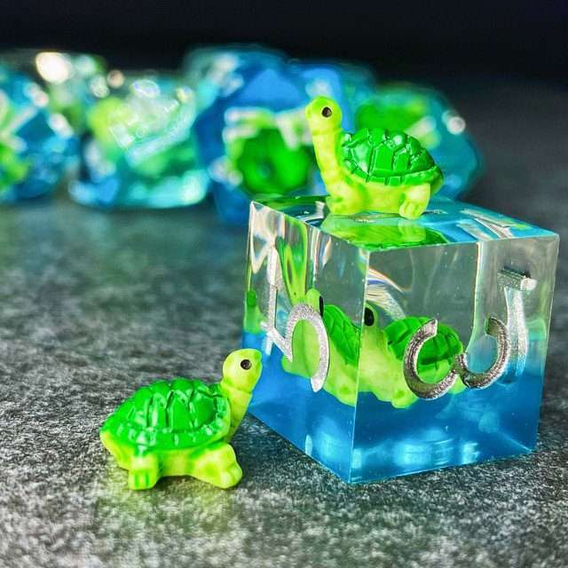 Sage's Familiars - Baby Turtle Familiar Sharp Edge Resin Polyhedral Dice Set image 9