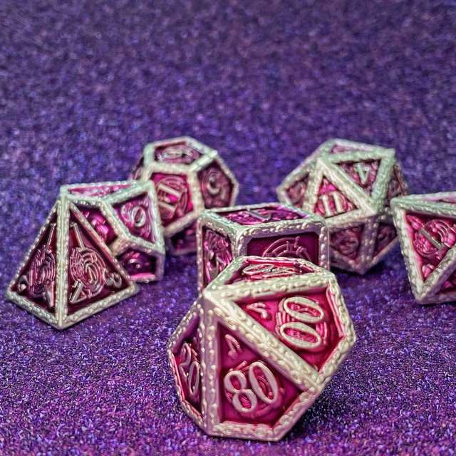Sage's Anthems - Pearl Silver and Purple Metal Polyhedral Dice Set image 22