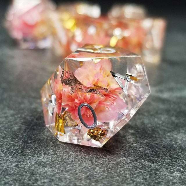 Sage’s Enchanted Flower Pink Sharp Edge Resin Polyhedral Dice Set image 21