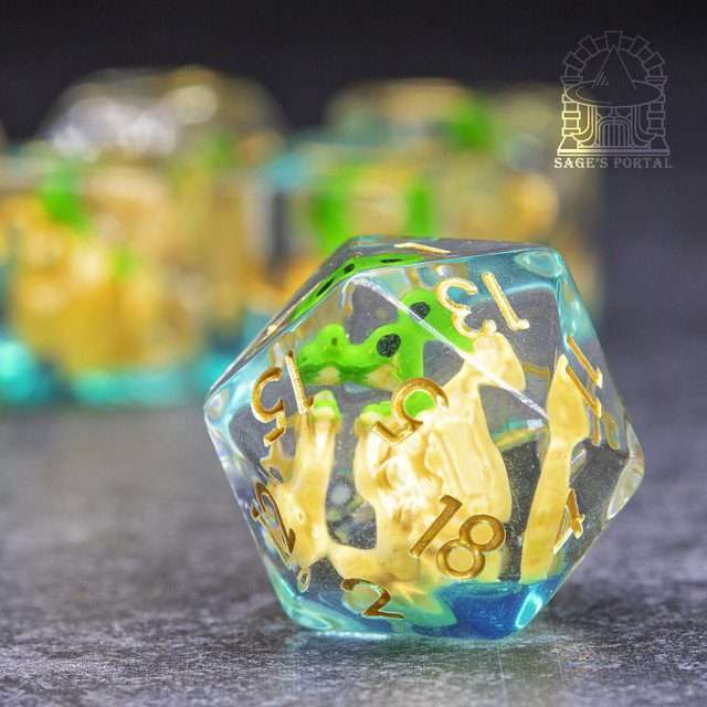 Sage's Dragon Hatchling Familiar Resin Polyhedral Dice Set image 1